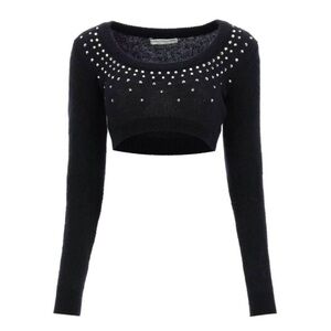 Alessandra Rich Cropped Sweater In Mohair And Wool With Crystals Size S/IT40 NWT
